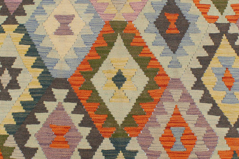 handmade Geometric Kilim Blue Beige Hand-Woven RECTANGLE 100% WOOL area rug 5x6