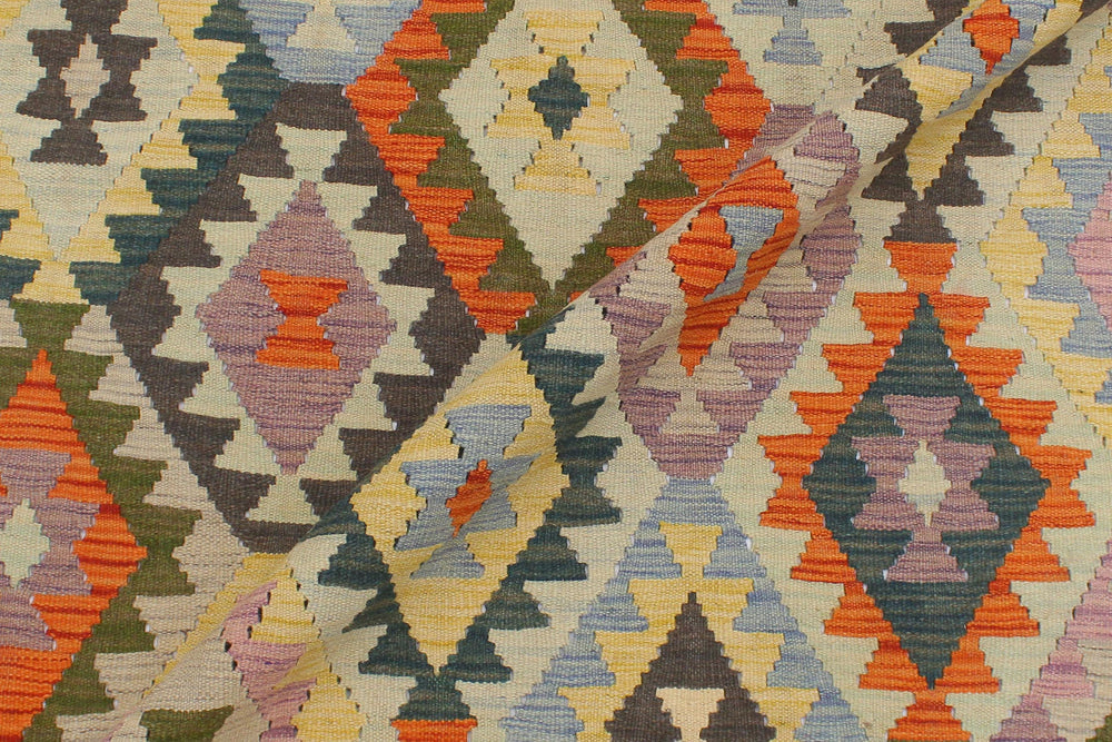handmade Geometric Kilim Blue Beige Hand-Woven RECTANGLE 100% WOOL area rug 5x6