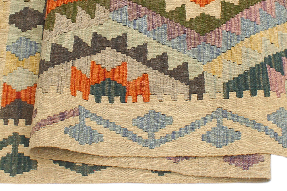 handmade Geometric Kilim Blue Beige Hand-Woven RECTANGLE 100% WOOL area rug 5x6