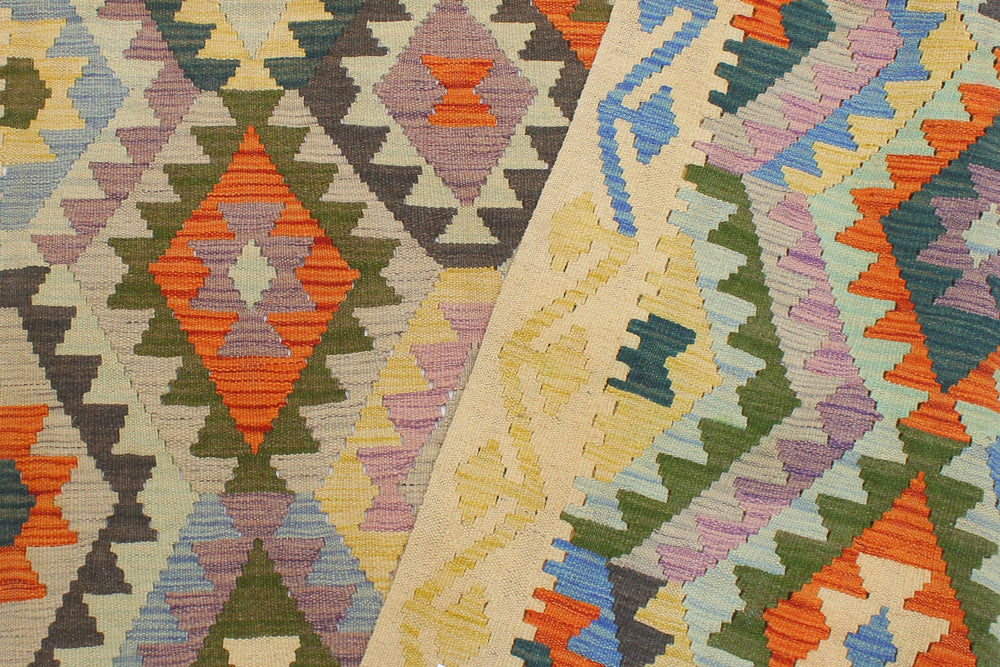 handmade Geometric Kilim Blue Beige Hand-Woven RECTANGLE 100% WOOL area rug 5x6