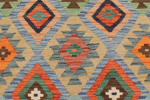 handmade Geometric Kilim Blue Rust Hand-Woven RECTANGLE 100% WOOL area rug 4 x 6