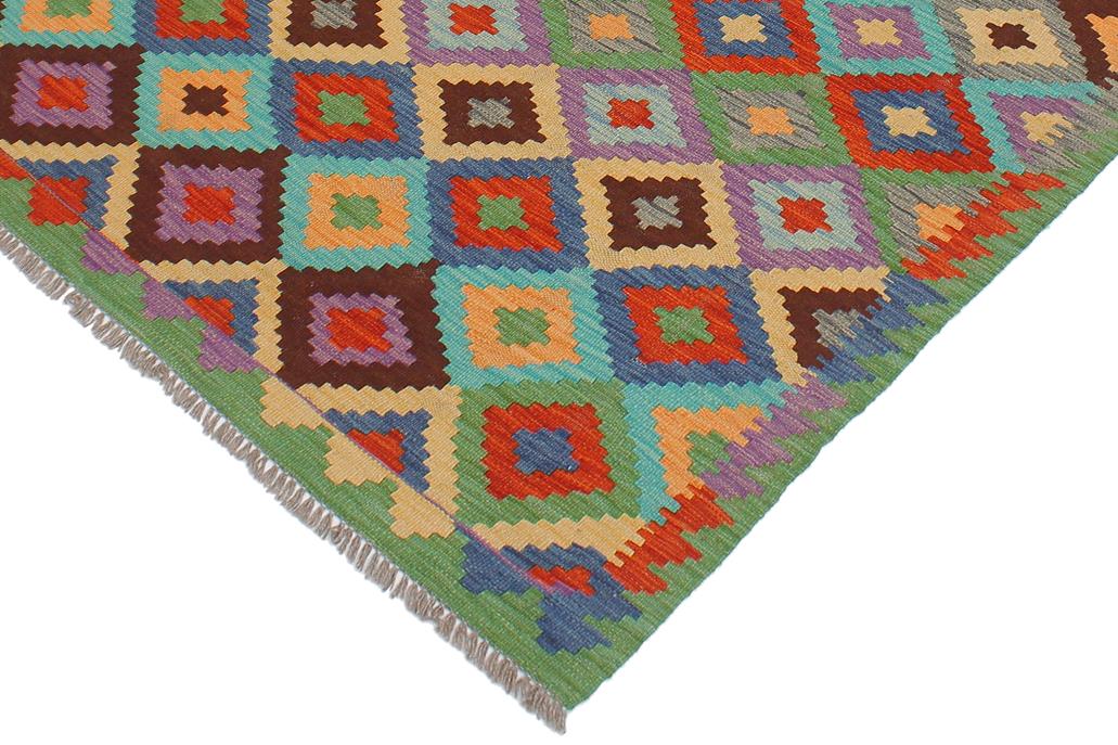 Flat Weave Kilim Antique Navaho Vintage handmade Modern Kilim Blue Green Hand-Woven Rectangle 100% Wool Area Rug 4x6 