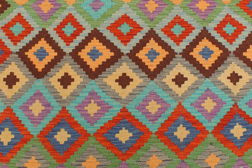 Flat Weave Kilim Antique Navaho Vintage handmade Modern Kilim Blue Green Hand-Woven Rectangle 100% Wool Area Rug 4x6 