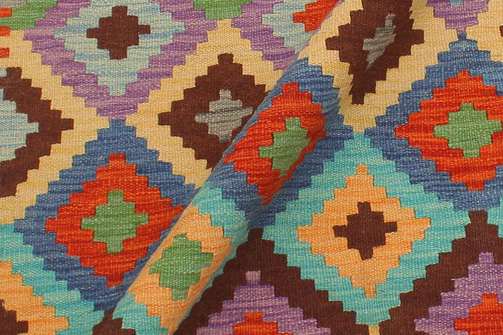 Flat Weave Kilim Antique Navaho Vintage handmade Modern Kilim Blue Green Hand-Woven Rectangle 100% Wool Area Rug 4x6 