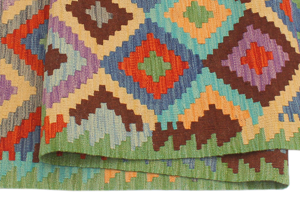 handmade Geometric Kilim Blue Green Hand-Woven RECTANGLE 100% WOOL area rug 4 x 6
