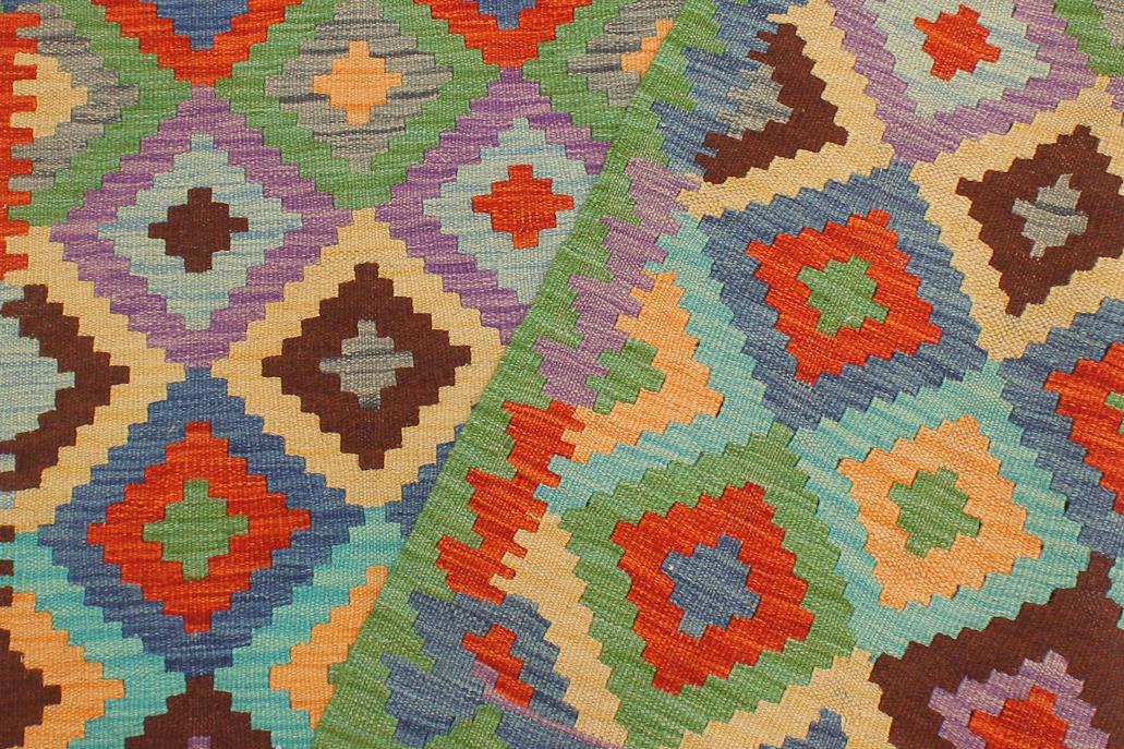Flat Weave Kilim Antique Navaho Vintage handmade Modern Kilim Blue Green Hand-Woven Rectangle 100% Wool Area Rug 4x6 