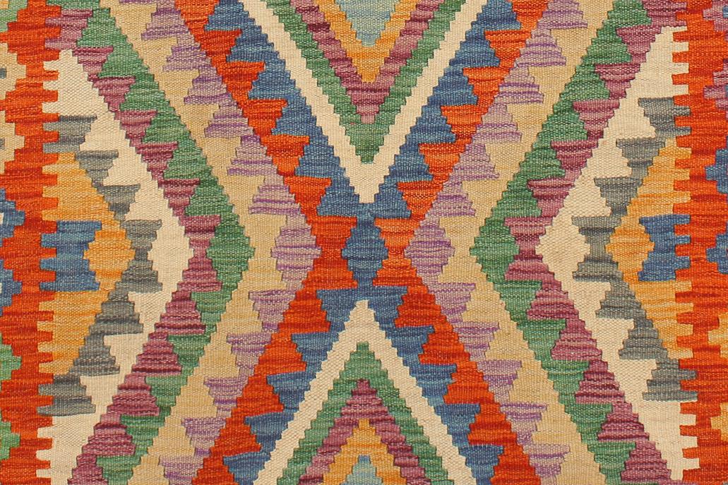 Flat Weave Kilim Antique Navaho Vintage handmade Geometric Kilim Blue Rust Hand-Woven Rectangle 100% Wool Area Rug 4x6 
