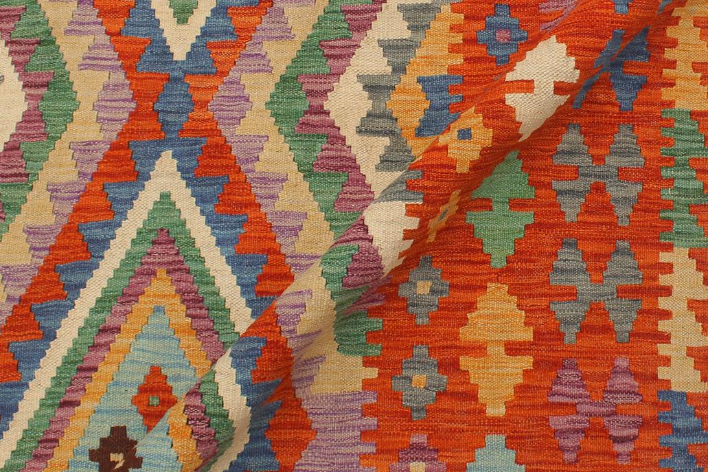 Flat Weave Kilim Antique Navaho Vintage handmade Geometric Kilim Blue Rust Hand-Woven Rectangle 100% Wool Area Rug 4x6 