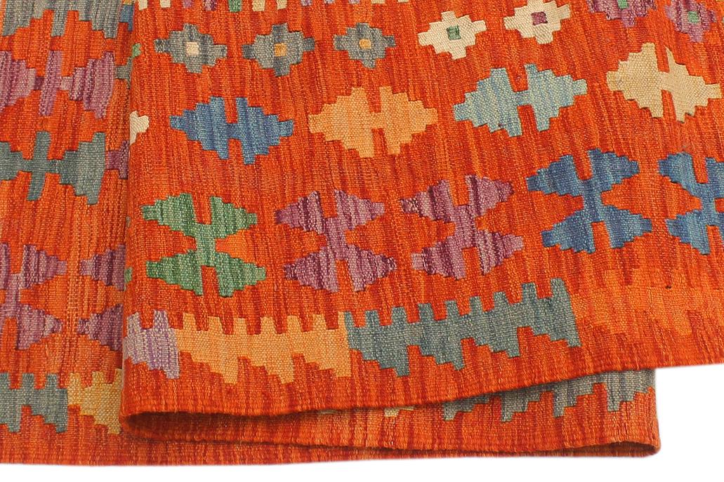 Flat Weave Kilim Antique Navaho Vintage handmade Geometric Kilim Blue Rust Hand-Woven Rectangle 100% Wool Area Rug 4x6 