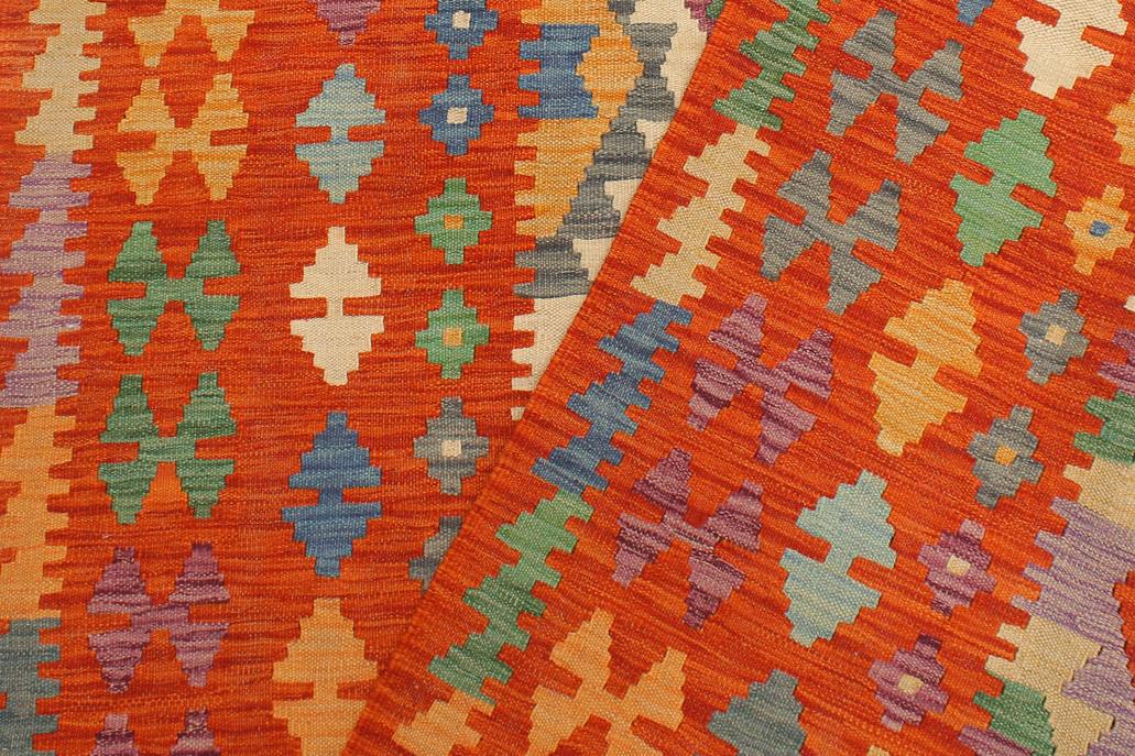 Flat Weave Kilim Antique Navaho Vintage handmade Geometric Kilim Blue Rust Hand-Woven Rectangle 100% Wool Area Rug 4x6 