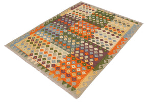 handmade Modern Kilim Blue Gray Hand-Woven RECTANGLE 100% WOOL area rug 4x6