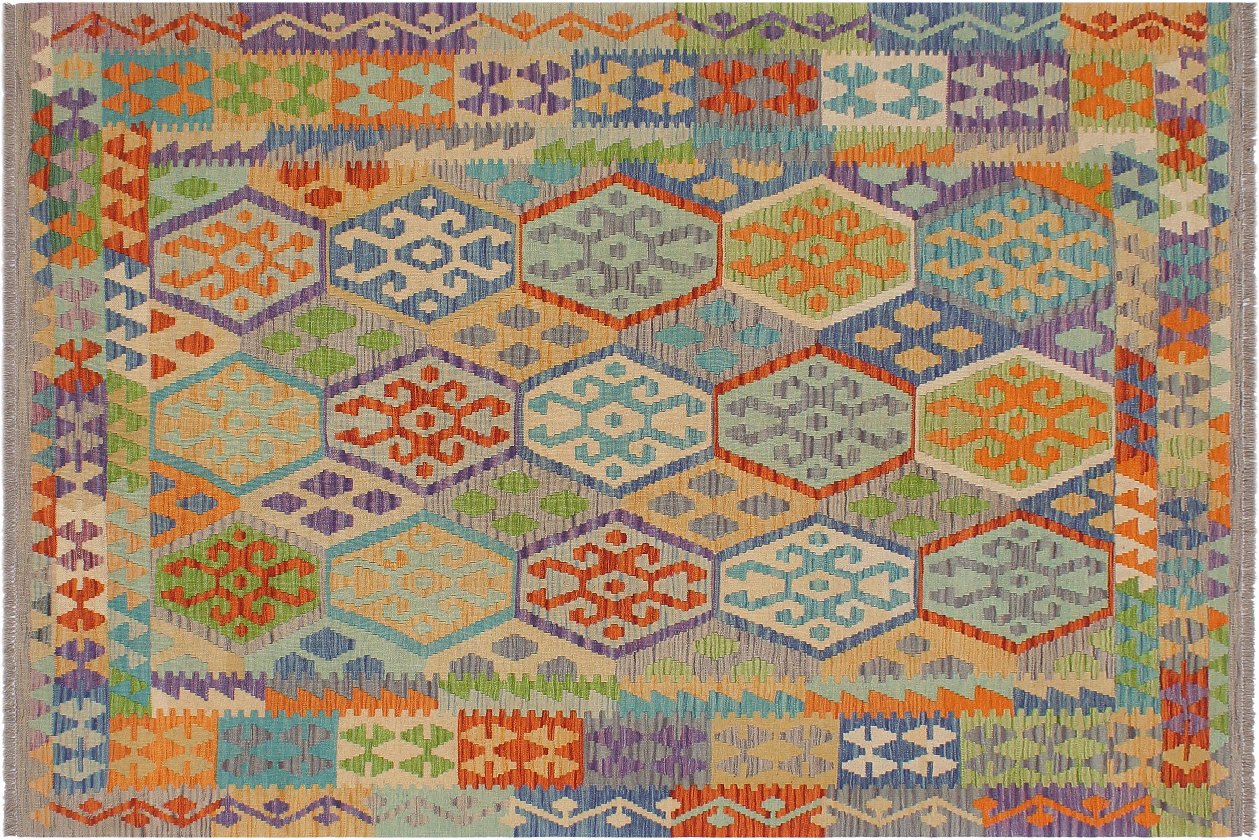 handmade Geometric Kilim Blue Gray Hand-Woven RECTANGLE 100% WOOL area rug 5 x 7