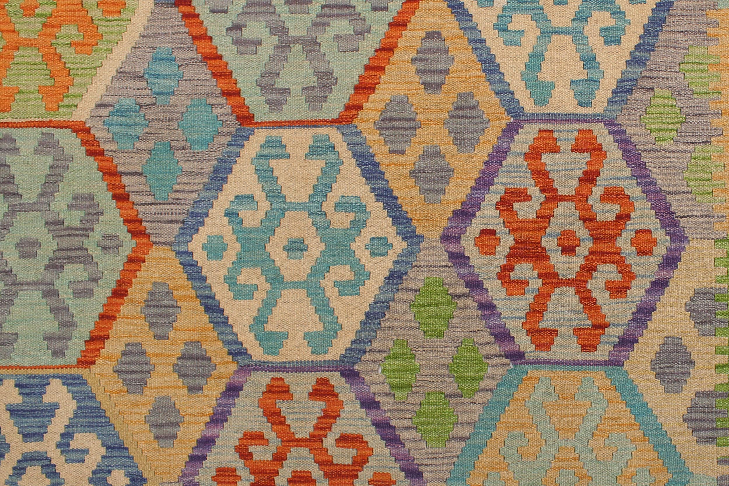 handmade Geometric Kilim Blue Gray Hand-Woven RECTANGLE 100% WOOL area rug 5 x 7