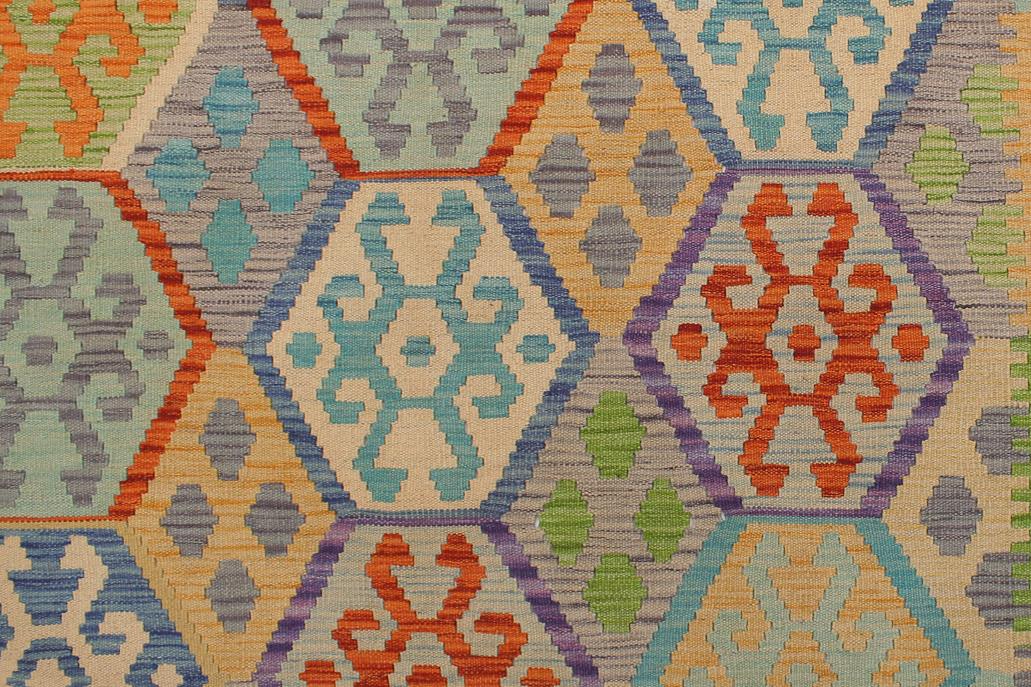 Flat Weave Kilim Antique Navaho Vintage handmade Geometric Kilim Blue Gray Hand-Woven Rectangle 100% Wool Area Rug 5x7 