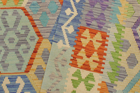 handmade Geometric Kilim Blue Gray Hand-Woven RECTANGLE 100% WOOL area rug 5 x 7