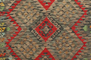 handmade Geometric Kilim Red Green Hand-Woven RECTANGLE 100% WOOL area rug 4' x 6'