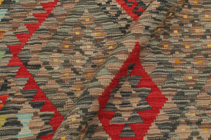 handmade Geometric Kilim Red Green Hand-Woven RECTANGLE 100% WOOL area rug 4' x 6'