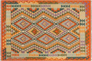 handmade Geometric Kilim Rust Blue Hand-Woven RECTANGLE 100% WOOL area rug 4 x 6