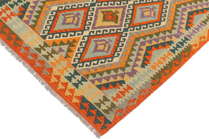 handmade Geometric Kilim Rust Blue Hand-Woven RECTANGLE 100% WOOL area rug 4 x 6
