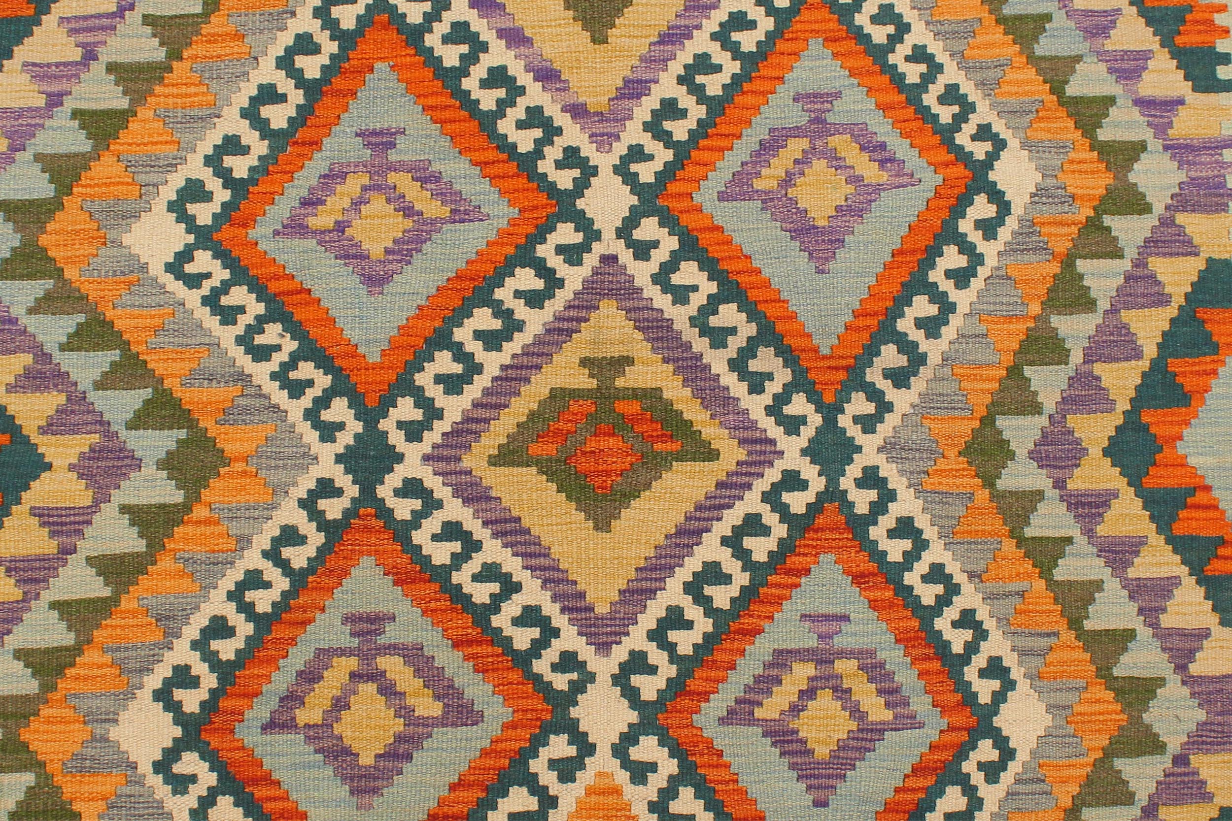 handmade Geometric Kilim Rust Blue Hand-Woven RECTANGLE 100% WOOL area rug 4 x 6