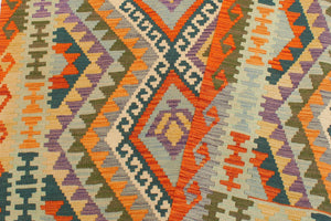 handmade Geometric Kilim Rust Blue Hand-Woven RECTANGLE 100% WOOL area rug 4 x 6