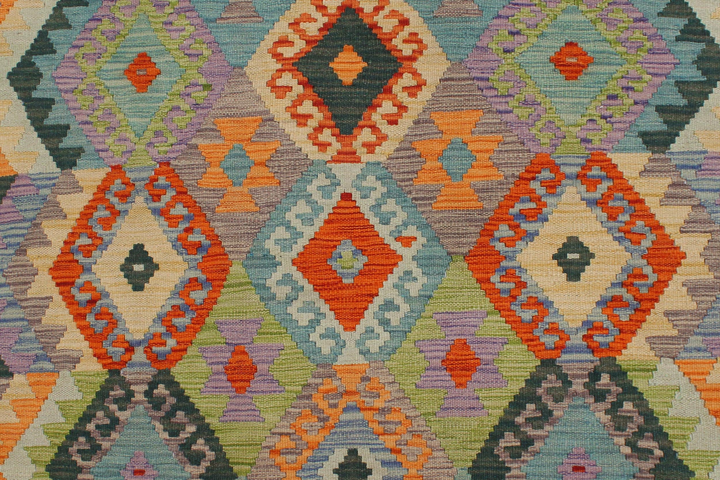 handmade Geometric Kilim Rust Purple Hand-Woven RECTANGLE 100% WOOL area rug 4 x 5