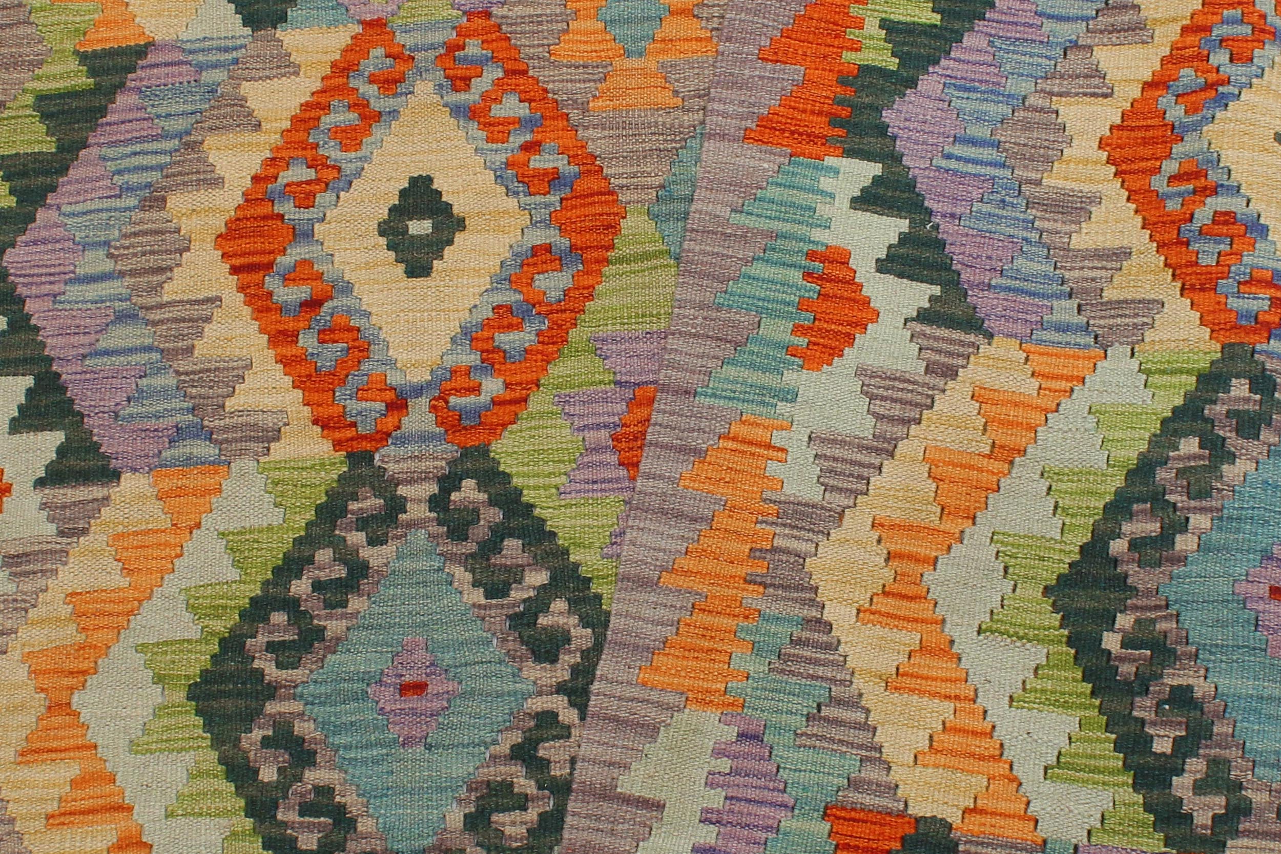 handmade Geometric Kilim Rust Purple Hand-Woven RECTANGLE 100% WOOL area rug 4 x 5
