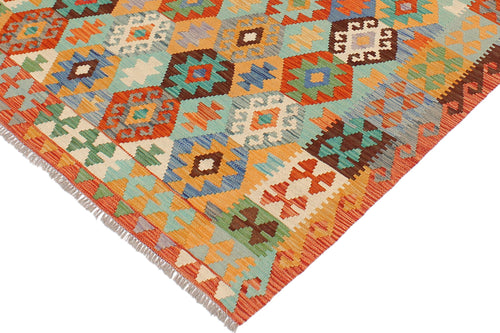 handmade Geometric Kilim Blue Rust Hand-Woven RECTANGLE 100% WOOL area rug 4 x 6