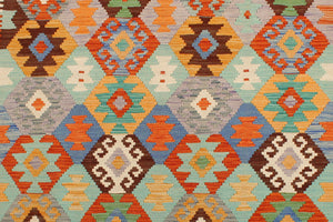 handmade Geometric Kilim Blue Rust Hand-Woven RECTANGLE 100% WOOL area rug 4 x 6