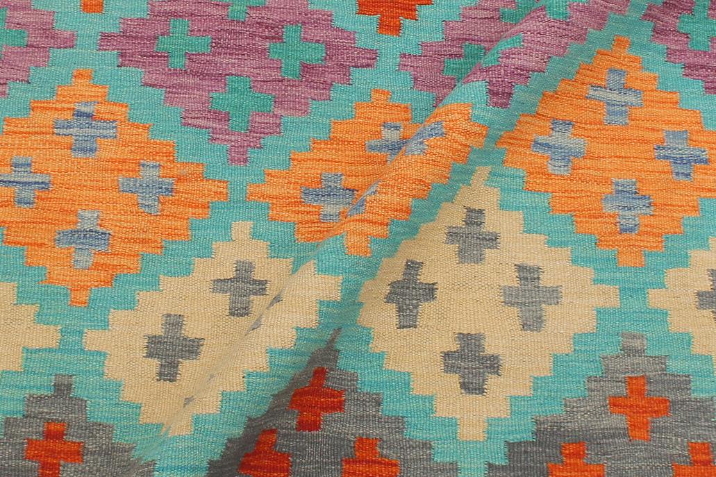 Flat Weave Kilim Antique Navaho Vintage handmade Modern Kilim Blue Rust Hand-Woven Rectangle 100% Wool Area Rug 4x6 
