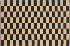handmade Modern Kilim Beige Black Hand-Woven RECTANGLE 100% WOOL area rug 4' x 6'