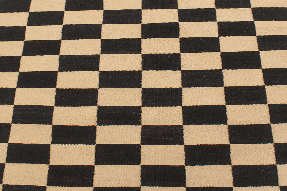 handmade Modern Kilim Beige Black Hand-Woven RECTANGLE 100% WOOL area rug 4' x 6'