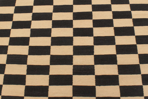 handmade Modern Kilim Beige Black Hand-Woven RECTANGLE 100% WOOL area rug 4' x 6'
