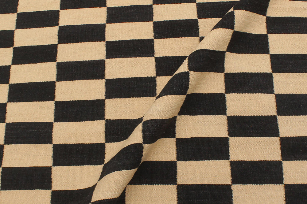 handmade Modern Kilim Beige Black Hand-Woven RECTANGLE 100% WOOL area rug 4' x 6'