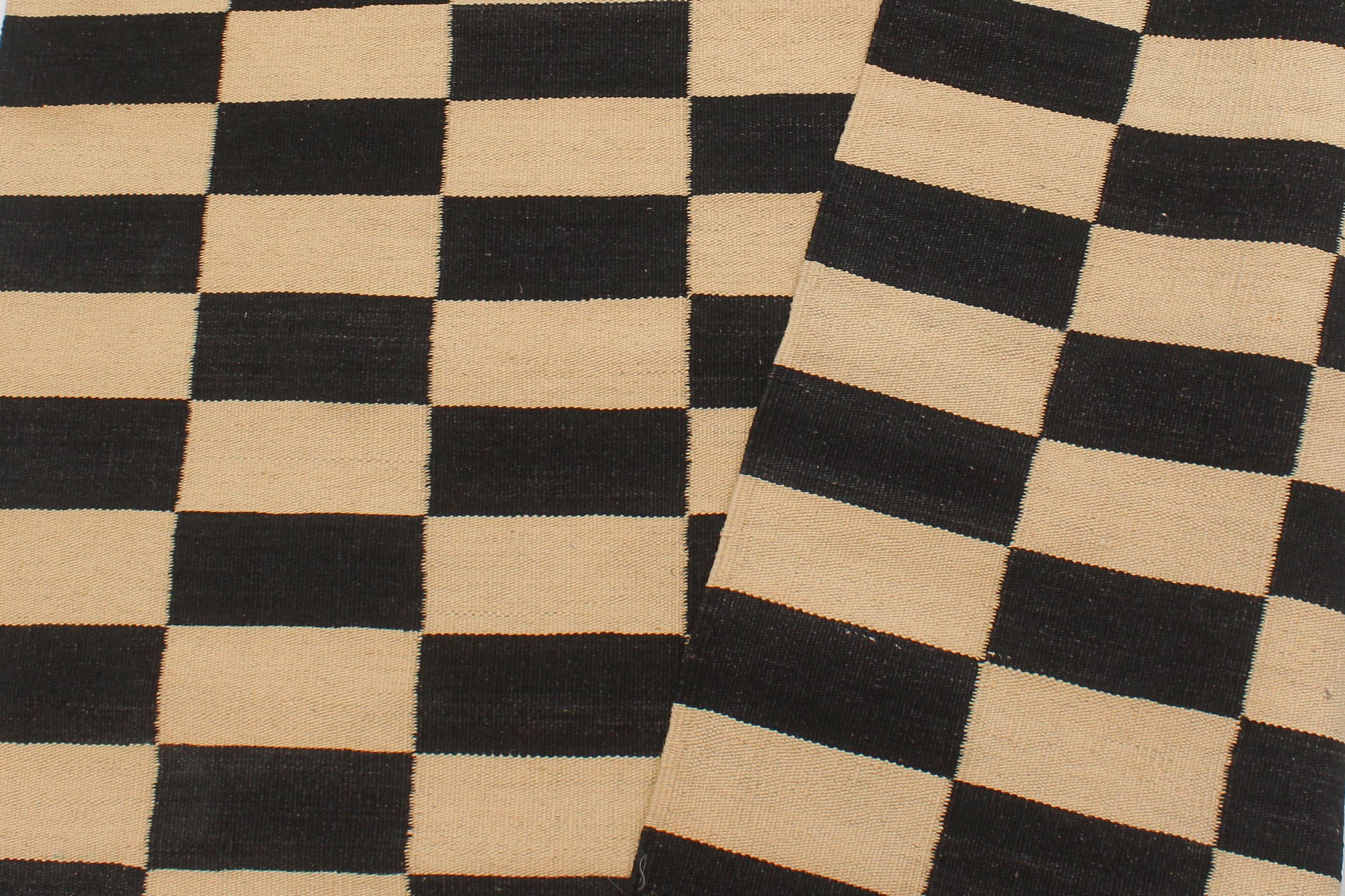 handmade Modern Kilim Beige Black Hand-Woven RECTANGLE 100% WOOL area rug 4' x 6'