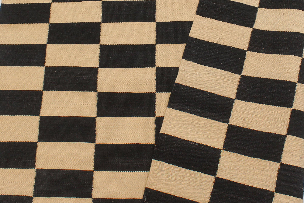 handmade Modern Kilim Beige Black Hand-Woven RECTANGLE 100% WOOL area rug 4' x 6'