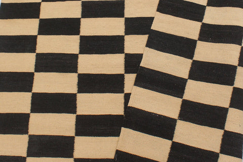 handmade Modern Kilim Beige Black Hand-Woven RECTANGLE 100% WOOL area rug 4' x 6'