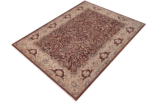 handmade Traditional Lahore Brown Tan Hand Knotted RECTANGLE 100% WOOL area rug 10' x 14'