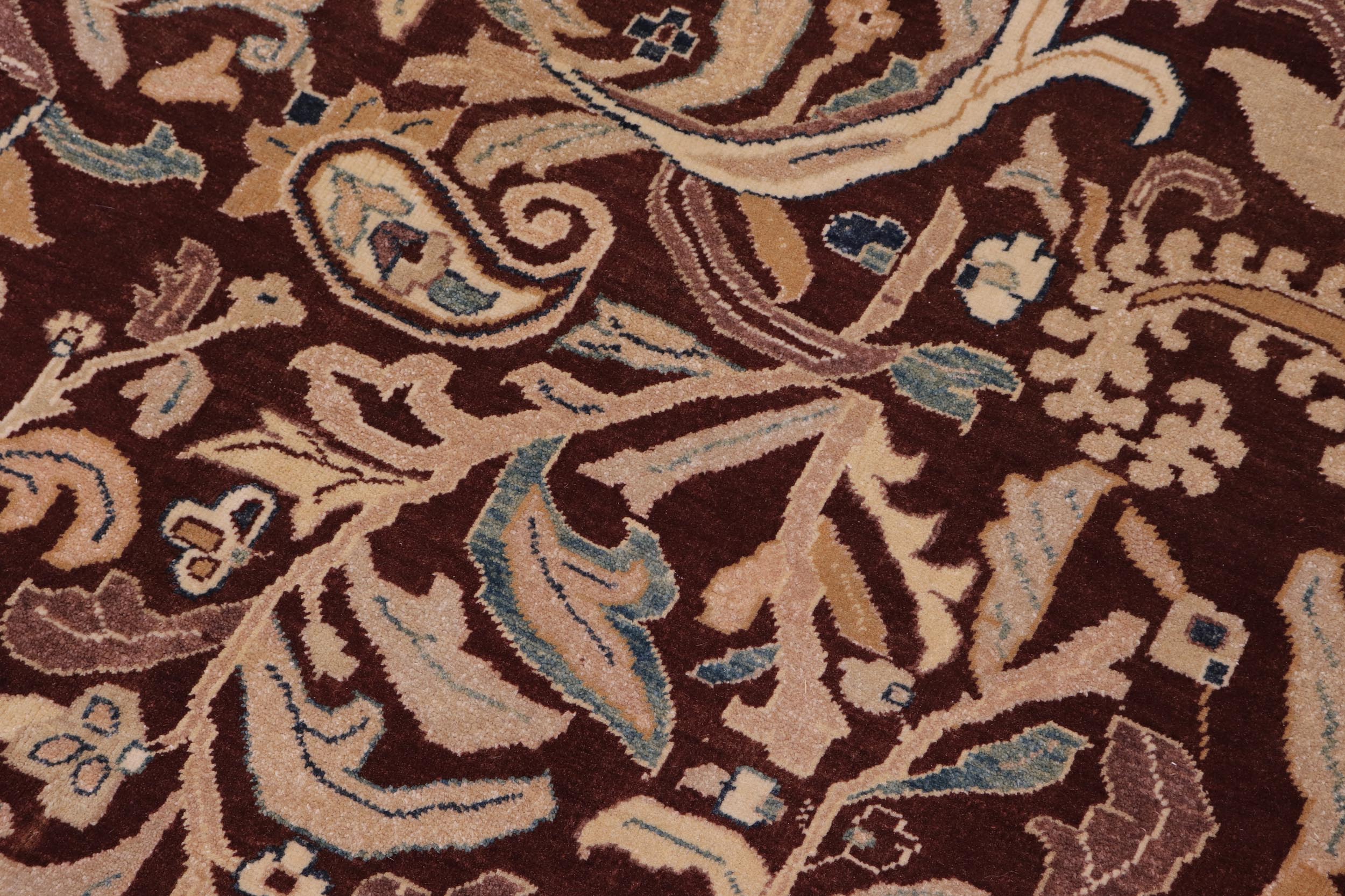 handmade Traditional Lahore Brown Tan Hand Knotted RECTANGLE 100% WOOL area rug 10' x 14'