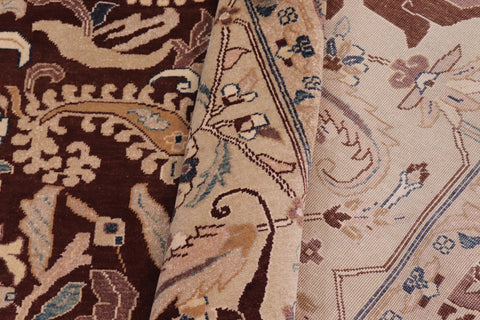 handmade Traditional Lahore Brown Tan Hand Knotted RECTANGLE 100% WOOL area rug 10' x 14'