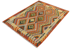 Flat Weave Kilim Antique Navaho Vintage handmade Geometric Kilim Beige Rust Hand-Woven Rectangle 100% Wool Area Rug 4x6 