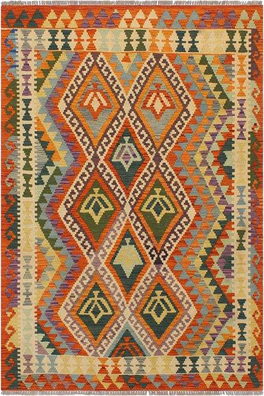 Flat Weave Kilim Antique Navaho Vintage handmade Geometric Kilim Beige Rust Hand-Woven Rectangle 100% Wool Area Rug 4x6 