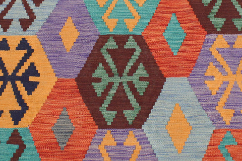 handmade Geometric Kilim Rust Blue Hand-Woven RECTANGLE 100% WOOL area rug 6 x 8