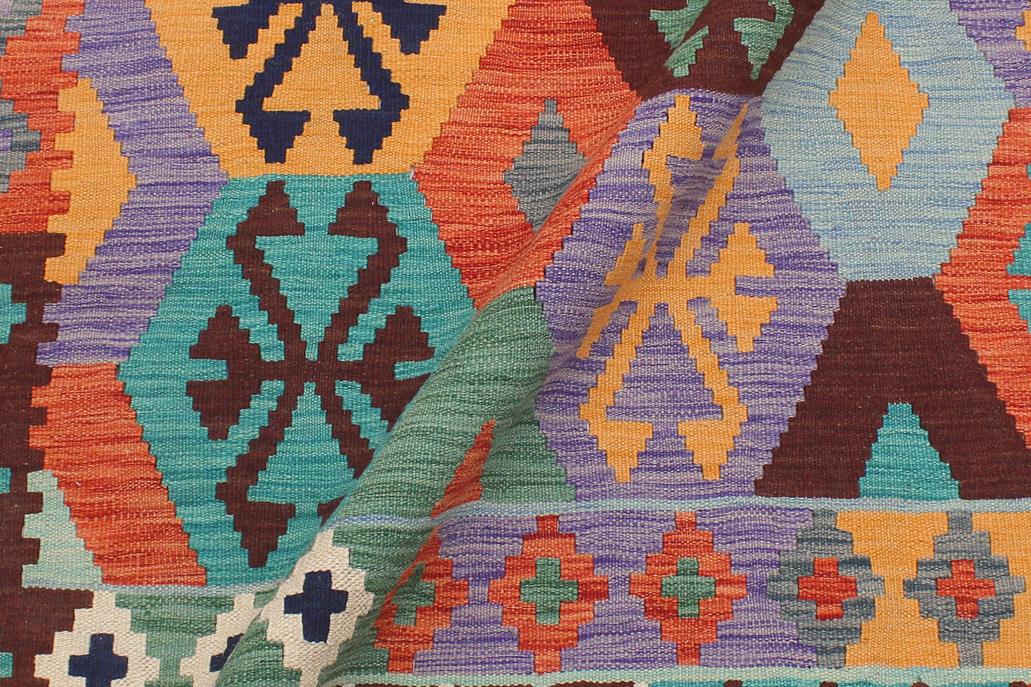 Flat Weave Kilim Antique Navaho Vintage handmade Geometric Kilim Rust Blue Hand-Woven Rectangle 100% Wool Area Rug 6x8 