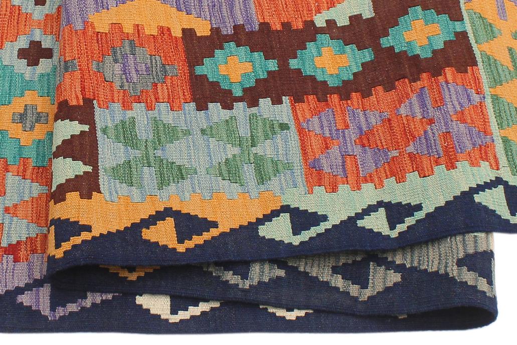 Flat Weave Kilim Antique Navaho Vintage handmade Geometric Kilim Rust Blue Hand-Woven Rectangle 100% Wool Area Rug 6x8 