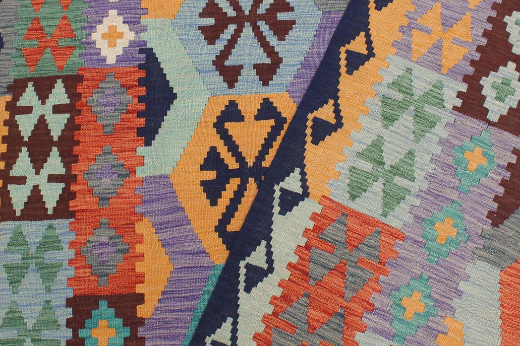 Flat Weave Kilim Antique Navaho Vintage handmade Geometric Kilim Rust Blue Hand-Woven Rectangle 100% Wool Area Rug 6x8 