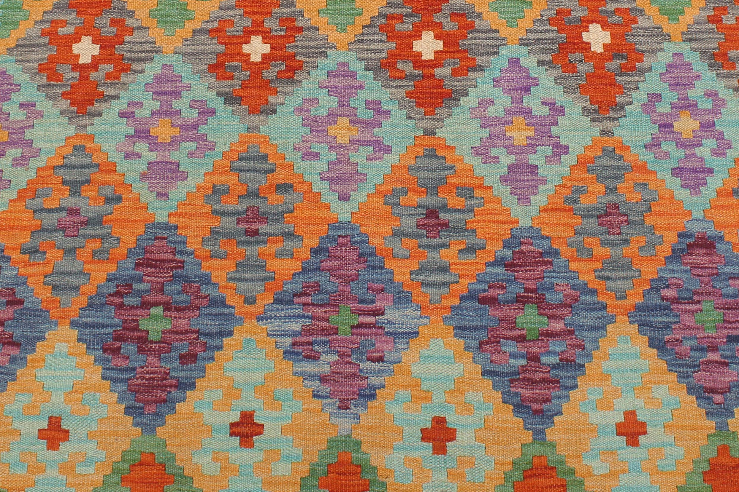 handmade Geometric Kilim Blue Rust Hand-Woven RECTANGLE 100% WOOL area rug 5x6