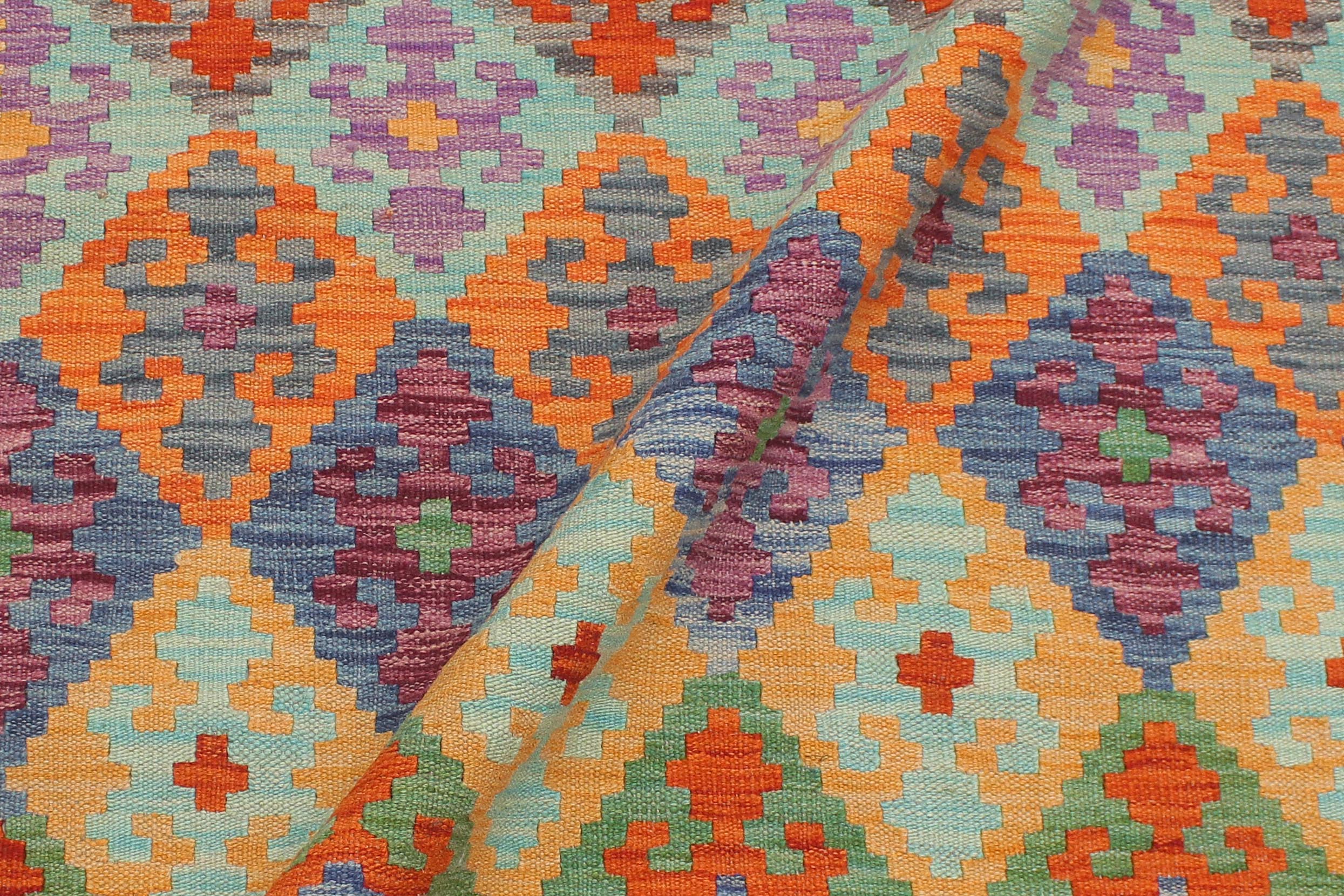 handmade Geometric Kilim Blue Rust Hand-Woven RECTANGLE 100% WOOL area rug 5x6