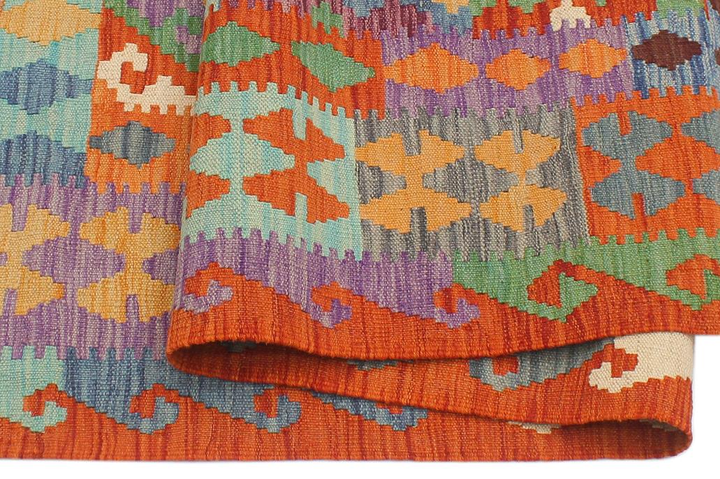 Flat Weave Kilim Antique Navaho Vintage handmade Geometric Kilim Blue Rust Hand-Woven Rectangle 100% Wool Area Rug 5x6 