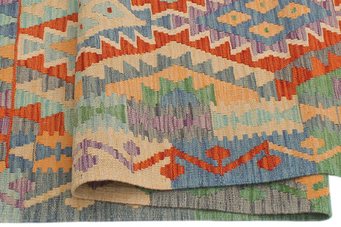 handmade Geometric Kilim Blue Gray Hand-Woven RECTANGLE 100% WOOL area rug 5x6